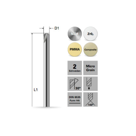 Zentrierbohrer für NEM,Zr02, PMMA, Composite